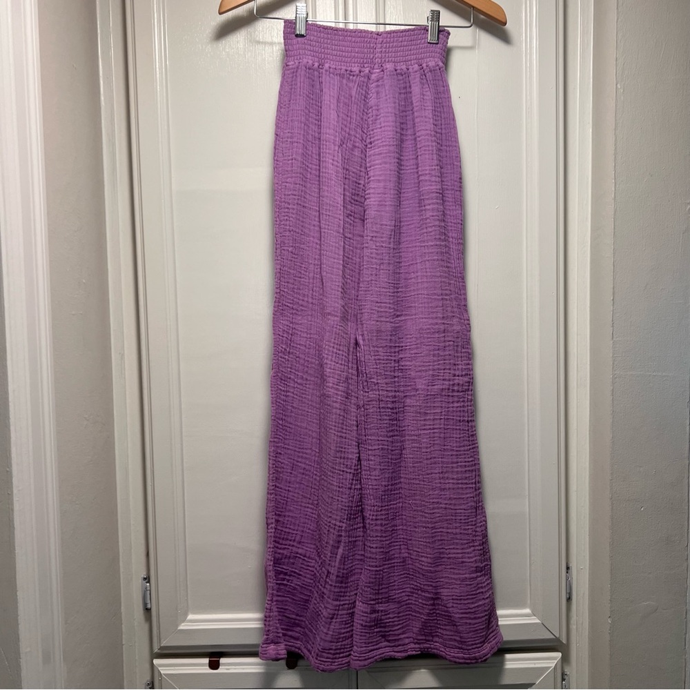 Michael Stars Wide Leg Gauze 100% Cotton Pants Purple Lilac Violet Comfy Sz XS - Picture 4 of 4